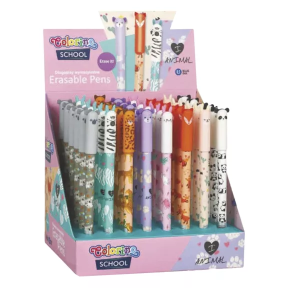 Golyóstoll COLORINO radírozható Állatok kupakos 0,5 mm kék írásszín
