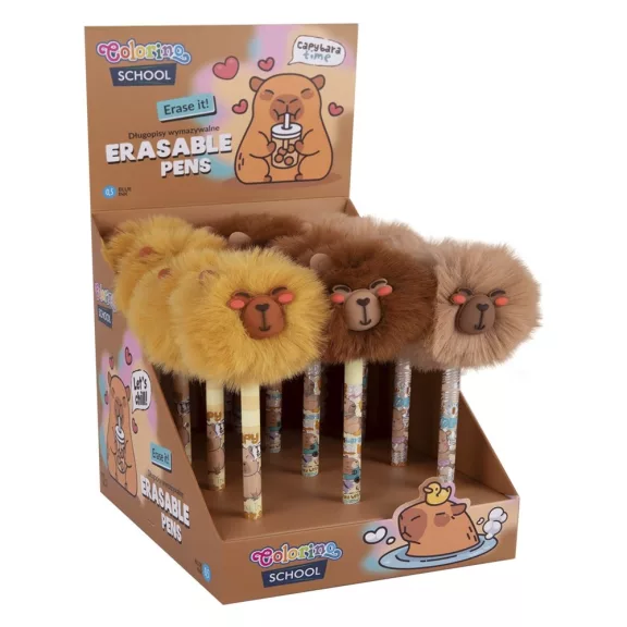 Golyóstoll COLORINO radírozható Pom Pom Capybara kupakos 0,5 mm kék írásszín