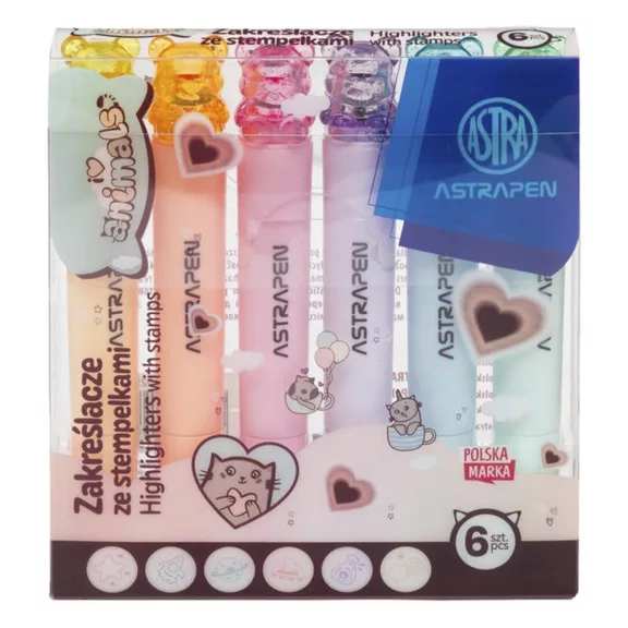 Szövegkiemelő ASTRA PEN Animals formabélyegzővel 6 színű