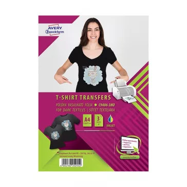   Textilre vasalható fólia AVERY C9406-3HU sötét pólóra vasalható tintasugaras nyomtatóhoz (3 ív/doboz)