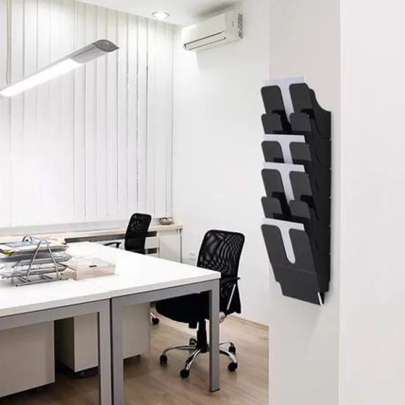 Prospektustartó DURABLE Flexiplus A/4 álló fali 6 részes fekete Prospektustartó DURABLE Flexiplus A/4 álló fali 6 részes fekete