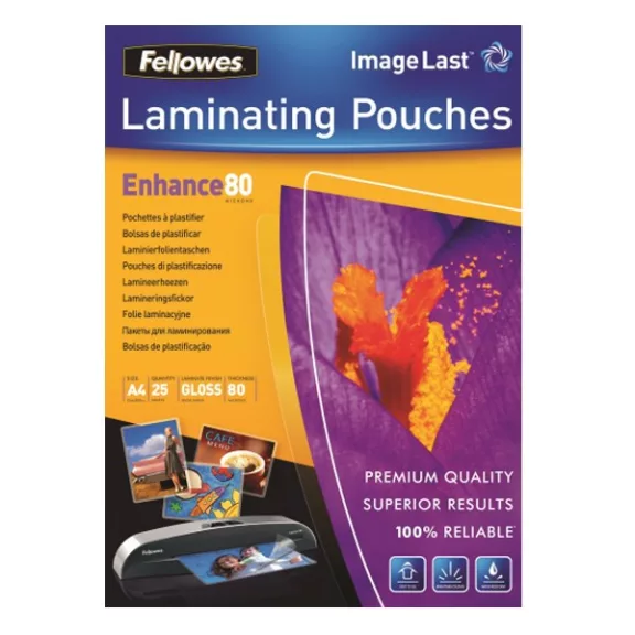 Lamináló fólia FELLOWES A/4 80 mikron fényes 25/csom Lamináló fólia FELLOWES A/4 80 mikron fényes 25/csom