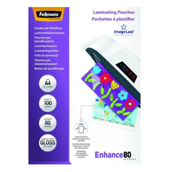 Lamináló fólia FELLOWES A/4 80 mikron fényes 100/csom Lamináló fólia FELLOWES A/4 80 mikron fényes 100/csom