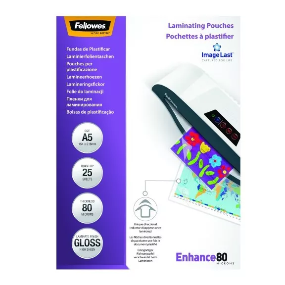 Lamináló fólia FELLOWES A/5 80 mikron fényes 25/csom Lamináló fólia FELLOWES A/5 80 mikron fényes 25/csom
