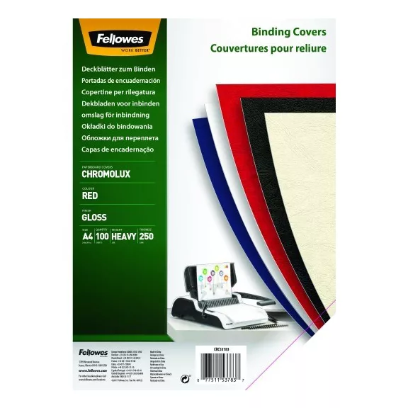 Hátlap FELLOWES Chromolux A/4 250 g fényes piros 100/csom Hátlap FELLOWES Chromolux A/4 250 g fényes piros 100/csom