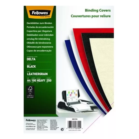 Hátlap FELLOWES Delta A/4 250 g matt bőrhatású fekete 100/csom Hátlap FELLOWES Delta A/4 250 g matt bőrhatású fekete 100/csom