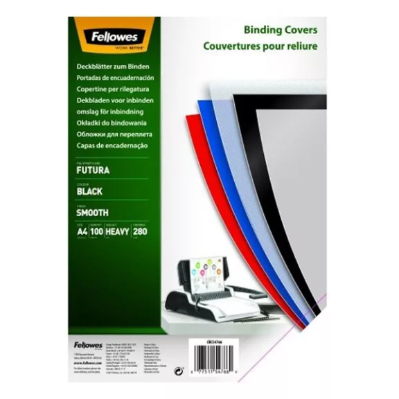 Előlap FELLOWES Futura A/4 280 mikron polipropilén matt fekete 100/csom Előlap FELLOWES Futura A/4 280 mikron polipropilén matt fekete 100/csom