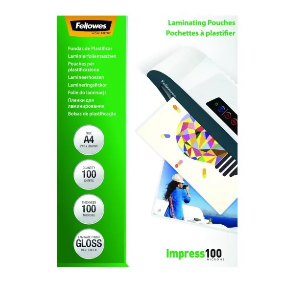 Lamináló fólia FELLOWES A/4 100 mikron fényes 100/csom Lamináló fólia FELLOWES A/4 100 mikron fényes 100/csom