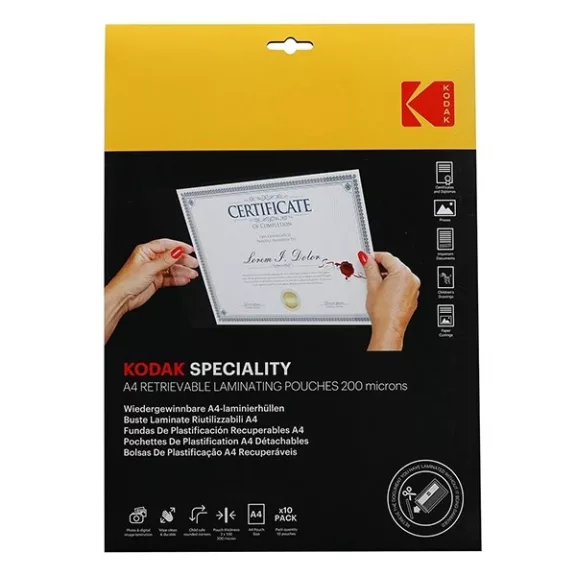 Lamináló fólia KODAK A/4 200 mikron újrahasználható 10 lapos Lamináló fólia KODAK A/4 200 mikron újrahasználható 10 lapos
