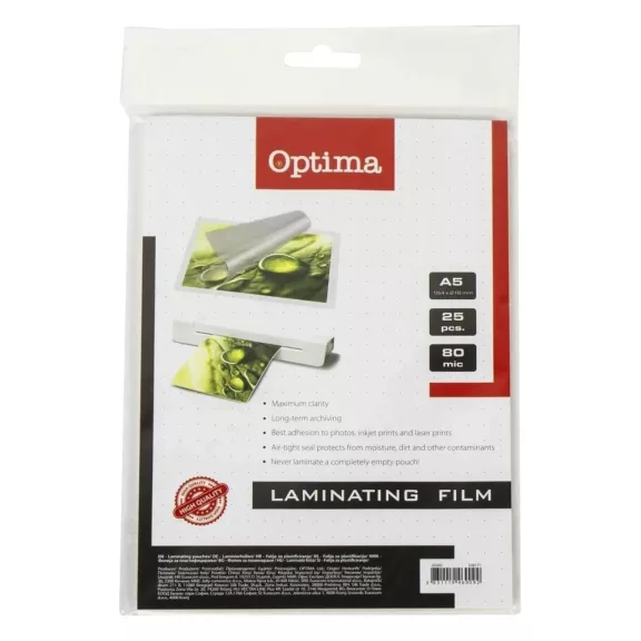 Lamináló fólia OPTIMA A/5 80 mikron fényes 25/csom Lamináló fólia OPTIMA A/5 80 mikron fényes 25/csom