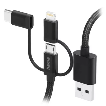   Adatkábel HAMA USB-A + Micro-USB/USB-C/Lightning 3in1 1,5m fekete