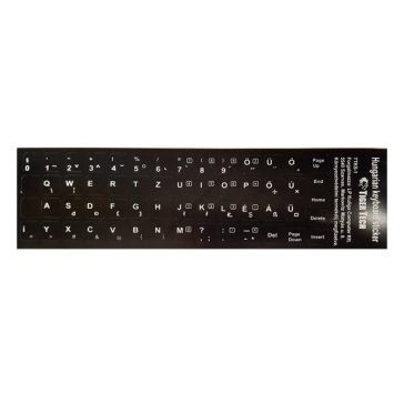   Billentyűzet matrica TIGERTECH fekete alapon fehér betűk magyar