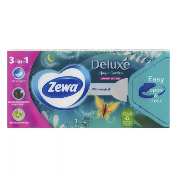 Papírzsebkendő ZEWA Deluxe 3 rétegű 90 darabos Limited Edition