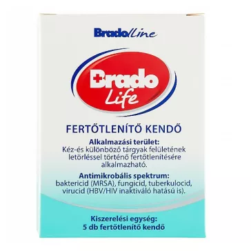   Fertőtlenítő törlőkendő BRADOLIFE 1-vel csomagolt 5 darabos