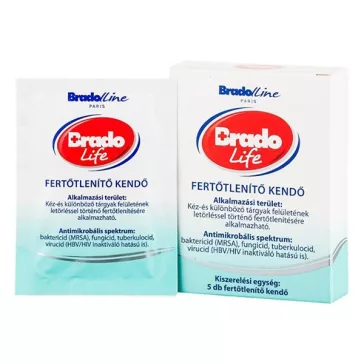   Fertőtlenítő törlőkendő BRADOLIFE 1-vel csomagolt 5 darabos