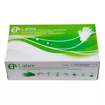   Gumikesztyű egyszer használatos latex púdermentes fehér S 7 100 darabos