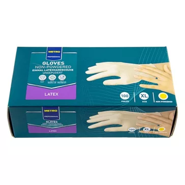   Gumikesztyű egyszer használatos latex púdermentes fehér XL 10 100 darabos