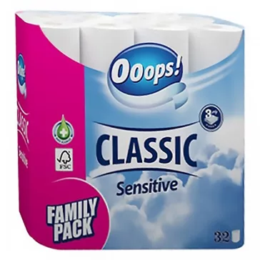   Toalettpapír OOOPS! Classic Sensitive 3 rétegű 32 tekercses