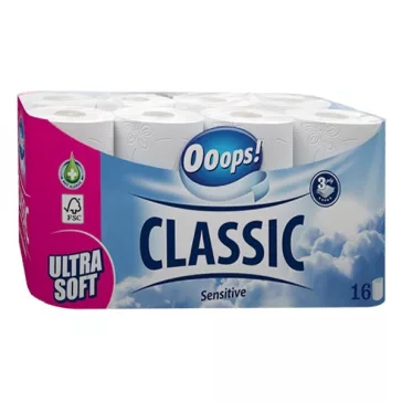   Toalettpapír OOOPS! Classic Sensitive 3 rétegű 16 tekercses