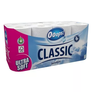   Toalettpapír OOOPS! Classic Sensitive 3 rétegű 16 tekercses