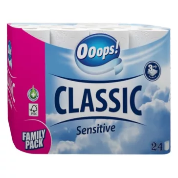   Toalettpapír OOOPS! Classic Sensitive 3 rétegű 24 tekercses