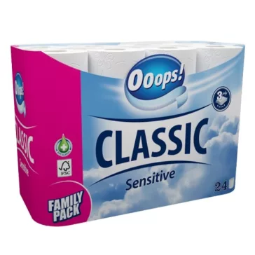   Toalettpapír OOOPS! Classic Sensitive 3 rétegű 24 tekercses