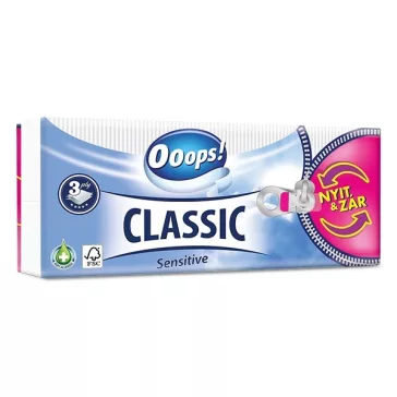   Papírzsebkendő OOOPS! Classic Sensitive 3 rétegű 90 darabos