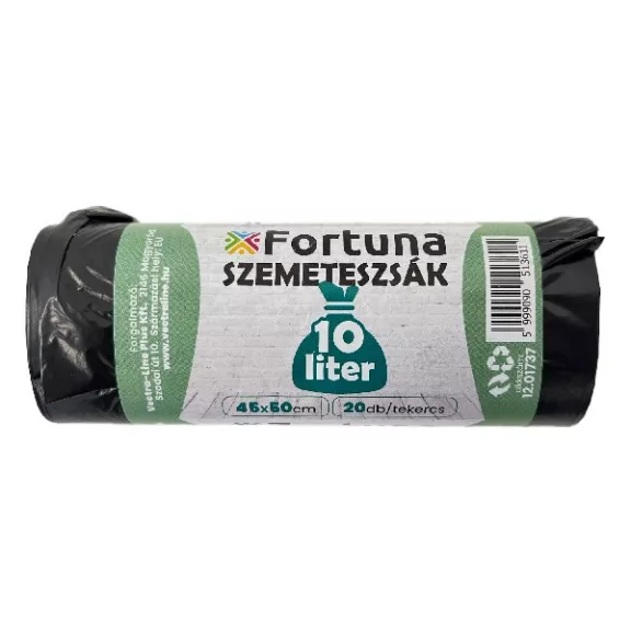 Szemeteszsák FORTUNA 10L fekete 45x50 cm 20 darabos