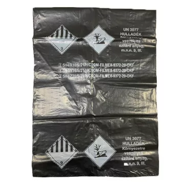   Minősített ADR hulladék gyűjtőzsák újrahasznosított PE barcas 95x125 cm 60mc fekete