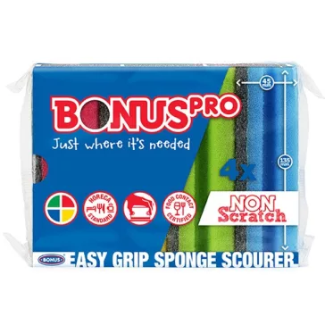   Mosogatószivacs BONUS formázott színes HACCP 13,5x7,11x4,5cm 4 darabos