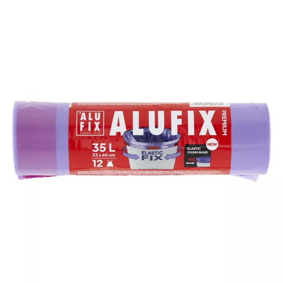 Szemeteszsák ALUFIX 35L Prémium Elastic FIX zárószalaggal Lila 12 darabos Szemeteszsák ALUFIX 35L Prémium Elastic FIX zárószalaggal Lila 12 darabos