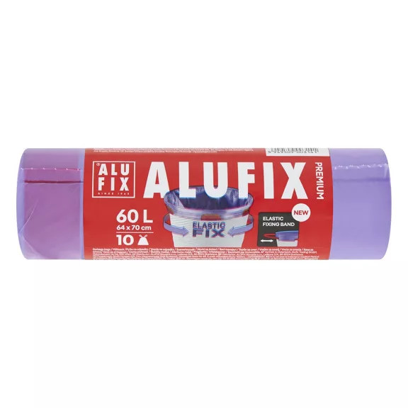 Szemeteszsák ALUFIX 60L Prémium Elastic FIX zárószalaggal Lila 10 darabos Szemeteszsák ALUFIX 60L Prémium Elastic FIX zárószalaggal Lila 10 darabos