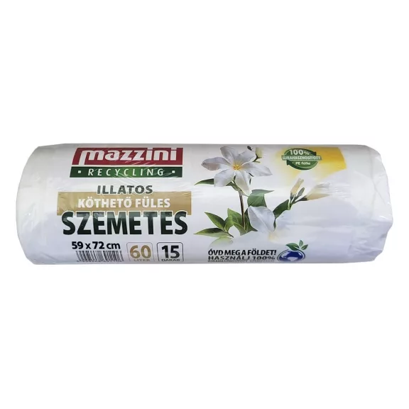 Szemeteszsák MAZZINI 60L illatosított virágos húzófüles 59x72 cm 15 darabos Szemeteszsák MAZZINI 60L illatosított virágos húzófüles 59x72 cm 15 darabos