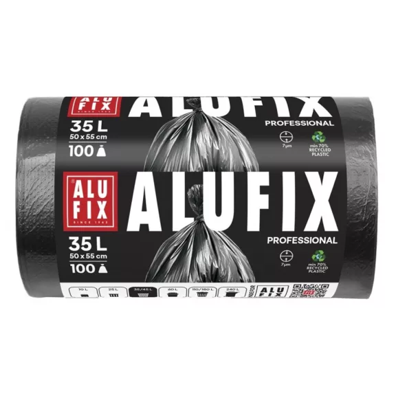 Szemeteszsák ALUFIX 35L fekete HDPE 50x55 cm 100 darabos Szemeteszsák ALUFIX 35L fekete HDPE 50x55 cm 100 darabos