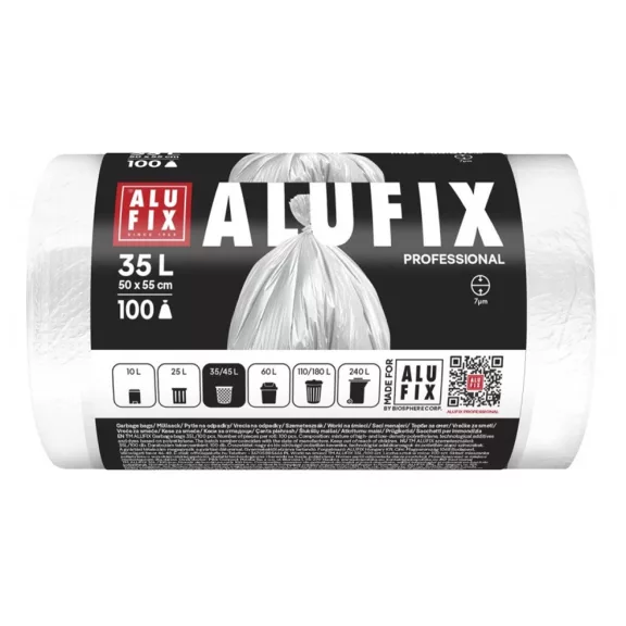 Szemeteszsák ALUFIX 35L fehér HDPE 50x55 cm 100 darabos Szemeteszsák ALUFIX 35L fehér HDPE 50x55 cm 100 darabos