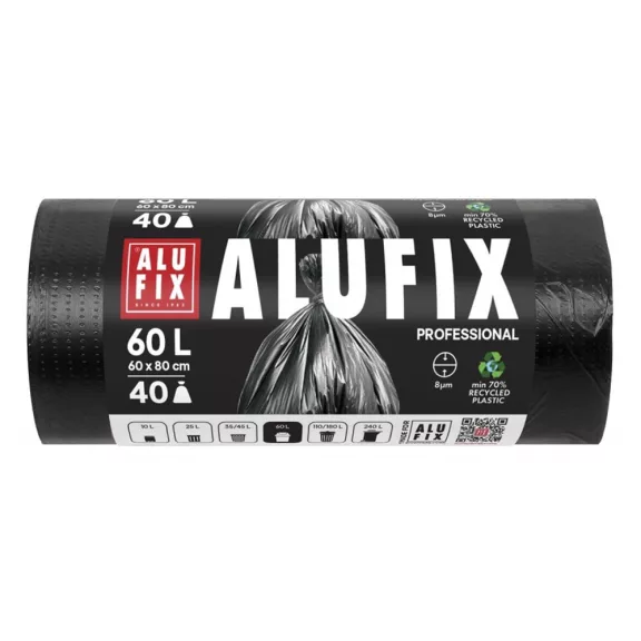 Szemeteszsák ALUFIX 60L fekete HDPE 60x80 cm 40 darabos Szemeteszsák ALUFIX 60L fekete HDPE 60x80 cm 40 darabos