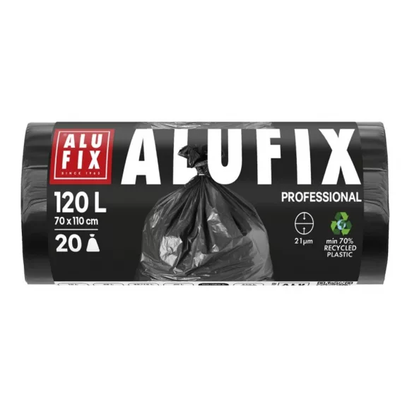 Szemeteszsák ALUFIX 120L fekete LDPE 70x109 cm 20 darabos Szemeteszsák ALUFIX 120L fekete LDPE 70x109 cm 20 darabos