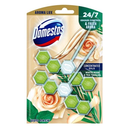 Toalett öblítő DOMESTOS Aroma Lux White Rosebuds & Tea Tree Oil 2x50g