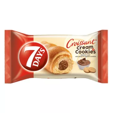   Croissant 7DAYS Cream&Cookies mogyorókrém ízű krémmel töltött keksz darabokkal 60 g