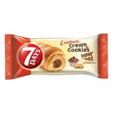   Croissant 7DAYS Super Max Cream&Cookies mogyorókrémes töltelékkel keksz darabokal 110 g