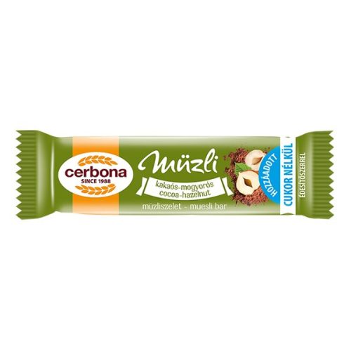 Müzliszelet CERBONA kakaós és mogyorós cukormentes 20 g