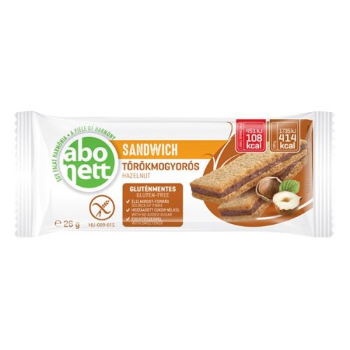 Extrudált kenyér ABONETT Sandwich gluténmentes törökmogyoróval 26 g