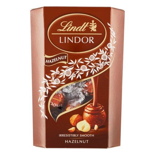 Csokoládé LINDT Lindor Hazelnut mogyorós tejcsokoládé golyók díszdobozban 200 g