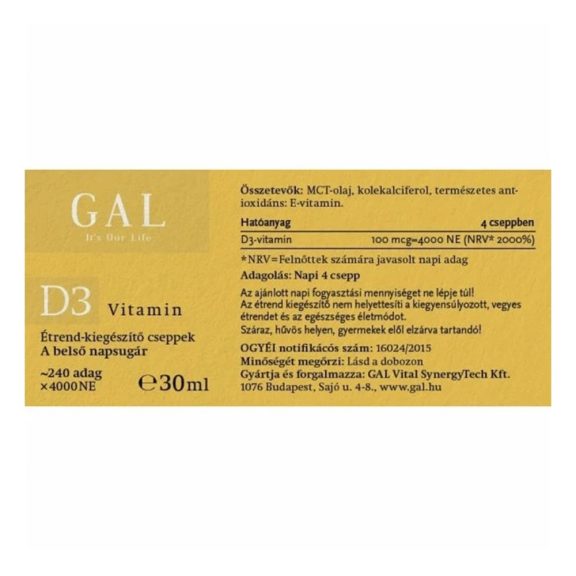 Vitamin GAL D3 4000NE 30 ml