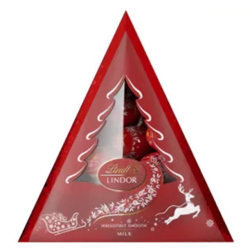   Csokoládé LINDT Lindor tejcsokoládé golyók piros karácsonyi díszdobozban 125 g
