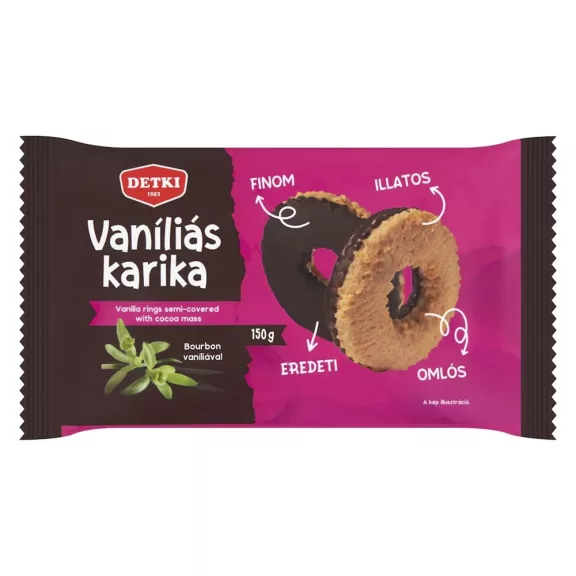 Keksz DETKI vaniliás karika étcsokoládés bevonóval 150 g Keksz DETKI vaniliás karika étcsokoládés bevonóval 150 g
