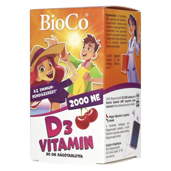 Vitamin BIOCO D3 2000 NE cseresznye ízű rágótabletta 90 darab Vitamin BIOCO D3 2000 NE cseresznye ízű rágótabletta 90 darab