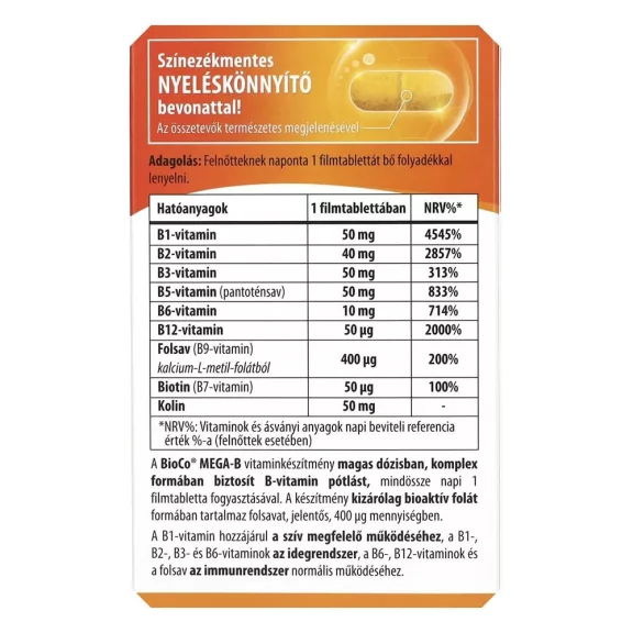 Vitamin BIOCO Mega-B B-komplex 60 darab Vitamin BIOCO Mega-B B-komplex 60 darab