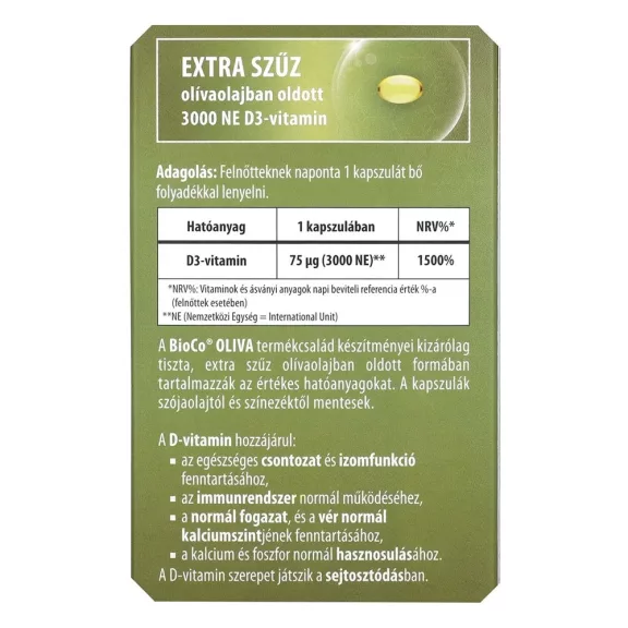 Vitamin BIOCO Oliva D3 3000 NE 60 darab Vitamin BIOCO Oliva D3 3000 NE 60 darab