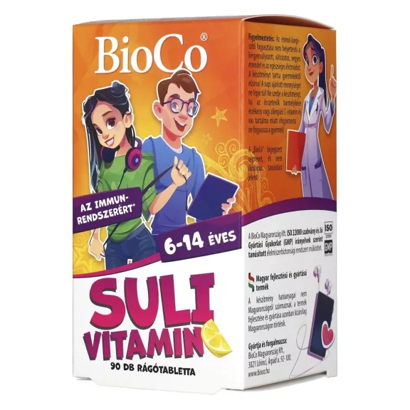 Vitamin BIOCO Suli rágótabletta 6-14 éveseknek citrom ízű 90 darab Vitamin BIOCO Suli rágótabletta 6-14 éveseknek citrom ízű 90 darab